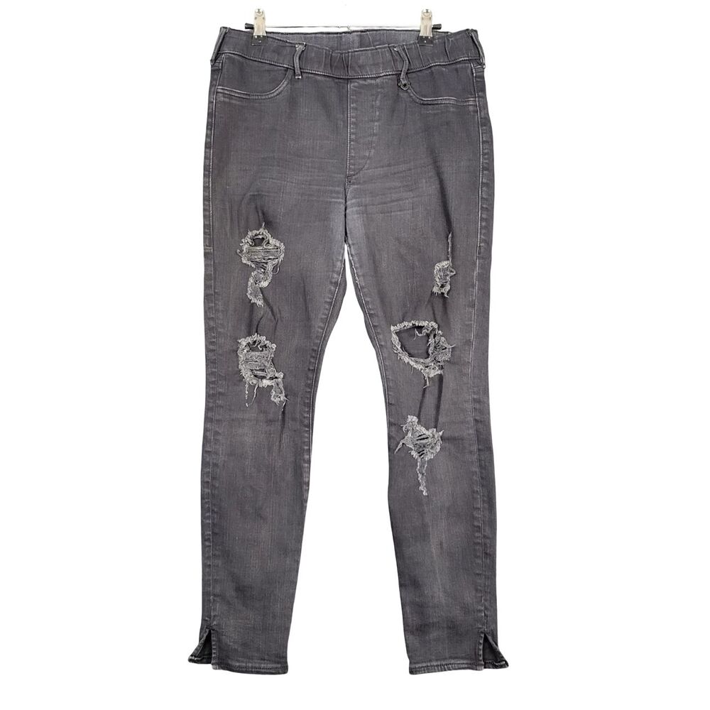 TRUE RELIGION Black Elastic Waist Crop Stretch Denim Pull On Jeans SIZE MEDIUM